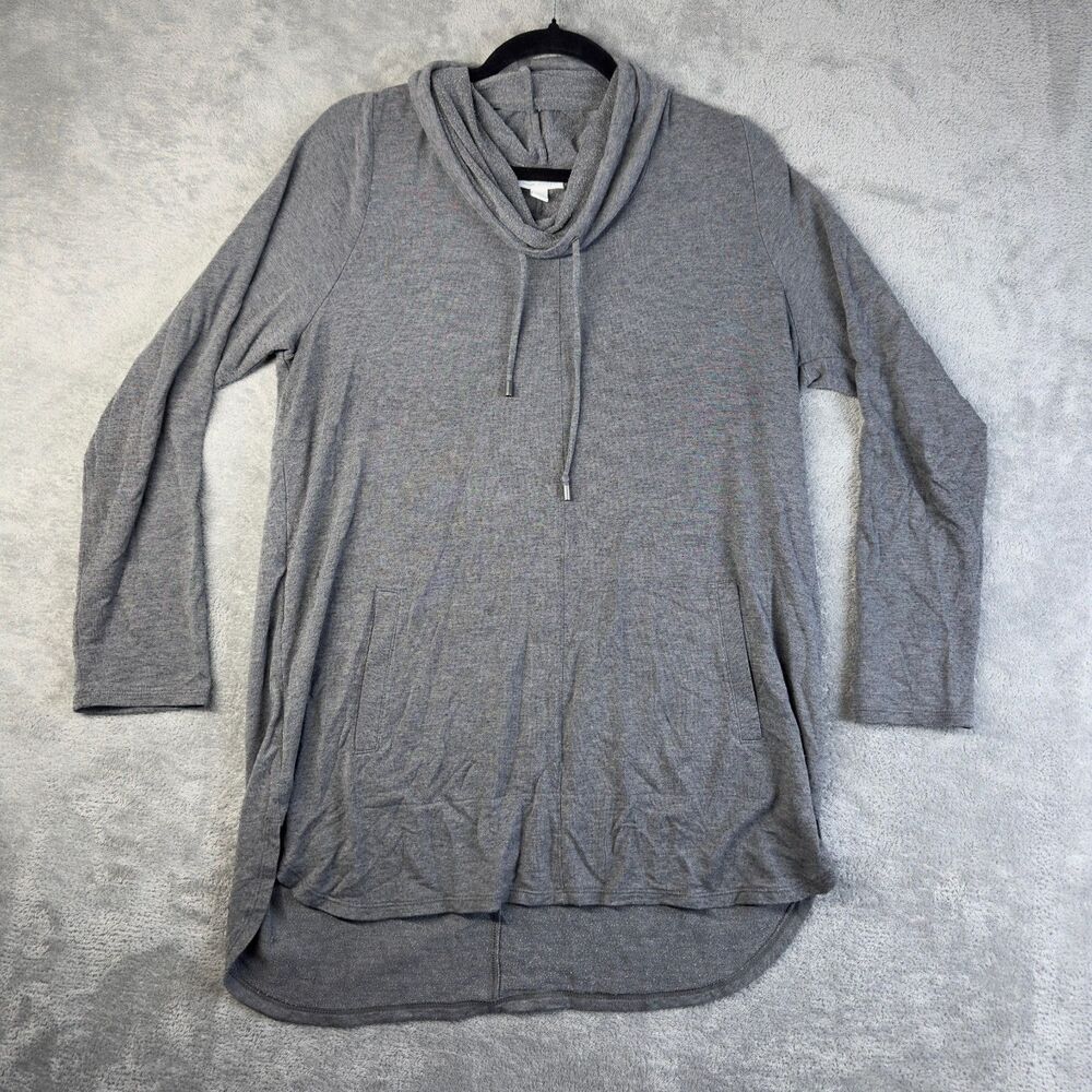 J Jill Sweater Womens Medium Gray Cowl Turtleneck Luxe Tencel Long Tunic Pockets